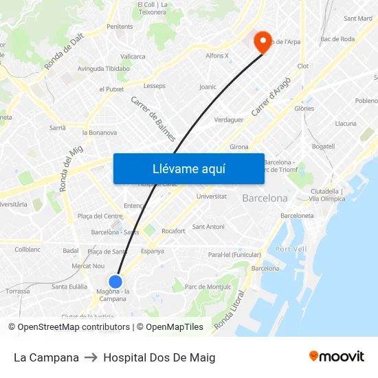 La Campana to Hospital Dos De Maig map