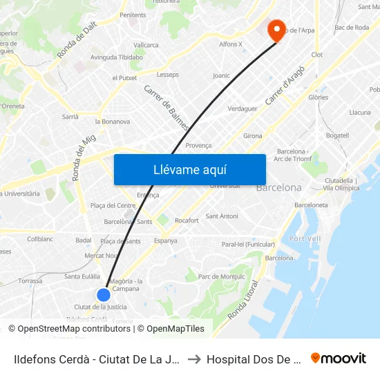 Ildefons Cerdà - Ciutat De La Justícia to Hospital Dos De Maig map