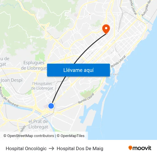 Hospital Oncològic to Hospital Dos De Maig map
