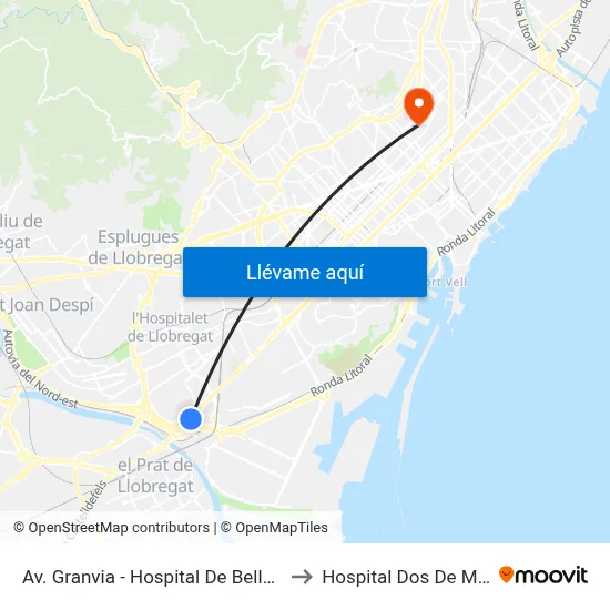 Av. Granvia - Hospital De Bellvitge to Hospital Dos De Maig map