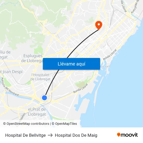 Hospital De Bellvitge to Hospital Dos De Maig map
