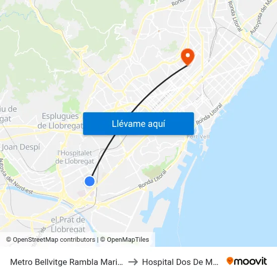 Metro Bellvitge Rambla Marina to Hospital Dos De Maig map