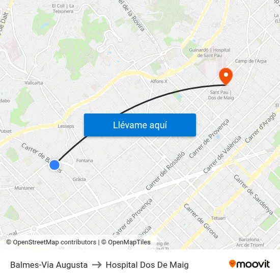 Balmes-Via Augusta to Hospital Dos De Maig map