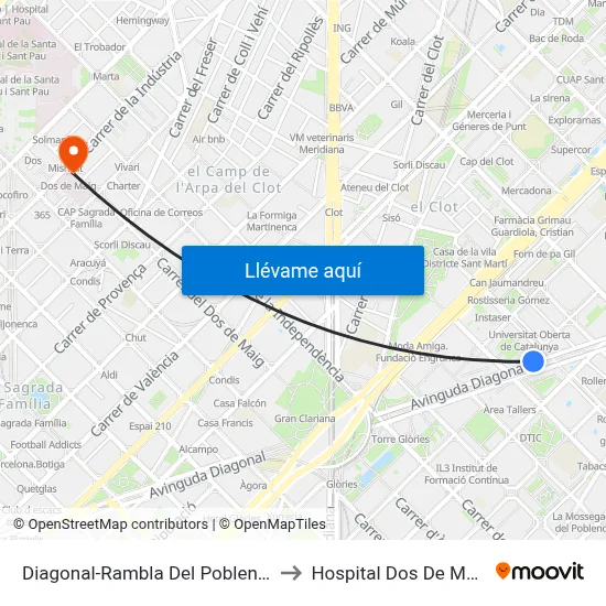 Diagonal-Rambla Del Poblenou to Hospital Dos De Maig map