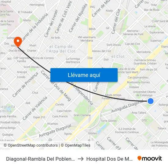 Diagonal-Rambla Del Poblenou to Hospital Dos De Maig map
