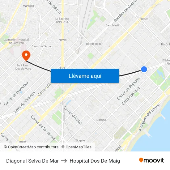 Diagonal-Selva De Mar to Hospital Dos De Maig map