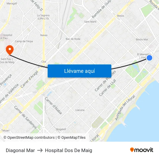 Diagonal Mar to Hospital Dos De Maig map