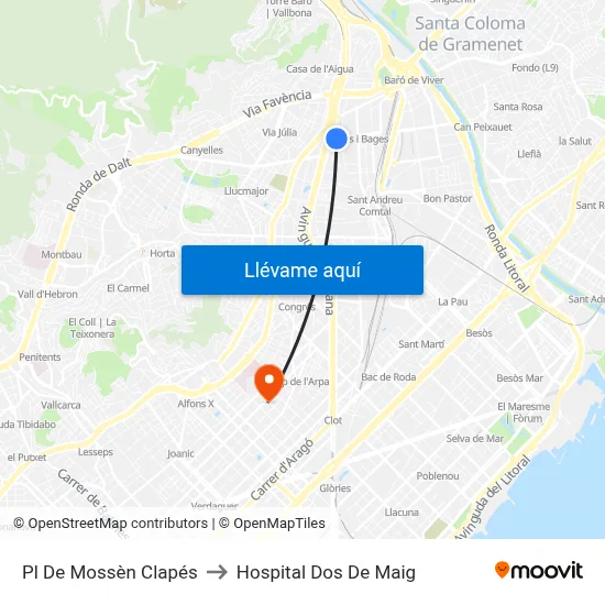 Pl De Mossèn Clapés to Hospital Dos De Maig map