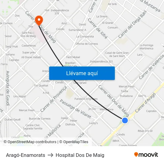Aragó-Enamorats to Hospital Dos De Maig map