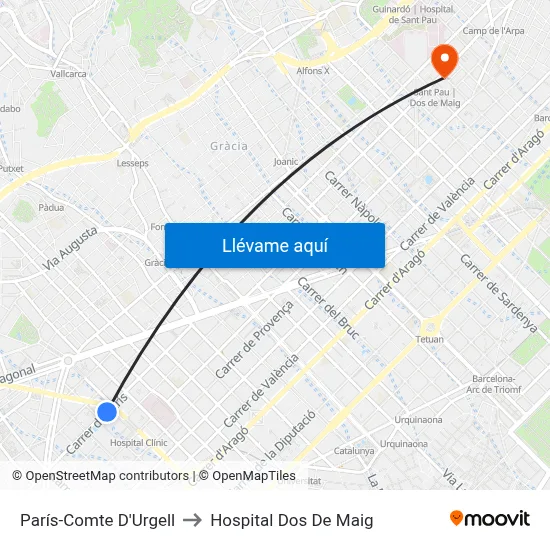 París-Comte D'Urgell to Hospital Dos De Maig map