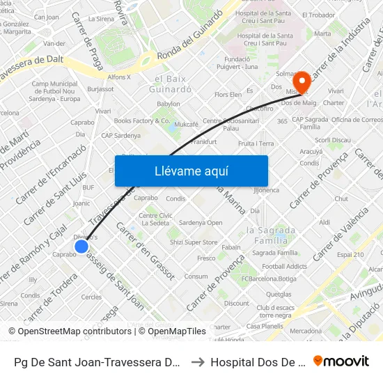 Pg De Sant Joan-Travessera De Gràcia to Hospital Dos De Maig map