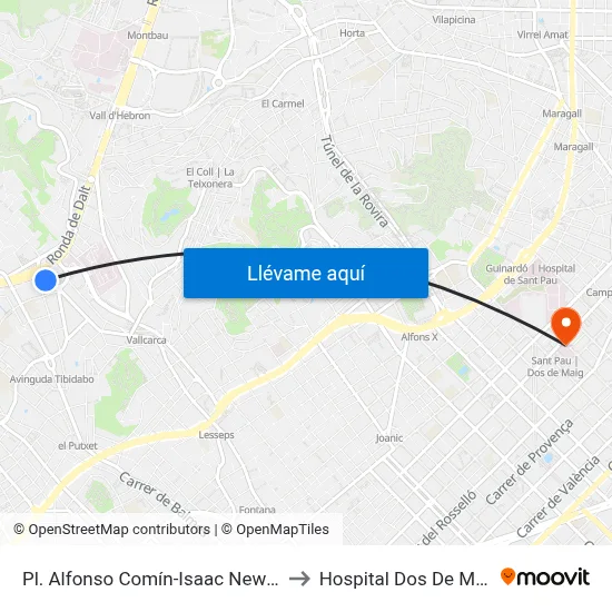 Pl. Alfonso Comín-Isaac Newton to Hospital Dos De Maig map