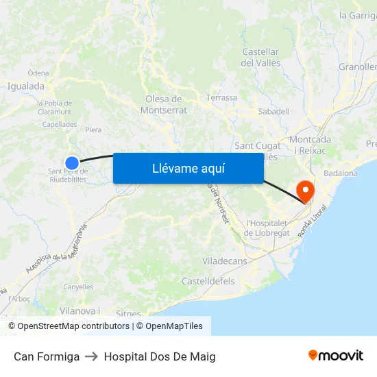 Can Formiga to Hospital Dos De Maig map