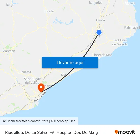 Riudellots De La Selva to Hospital Dos De Maig map
