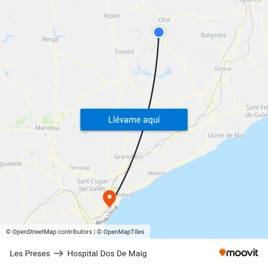 Les Preses to Hospital Dos De Maig map