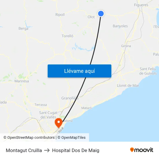 Montagut Cruïlla to Hospital Dos De Maig map