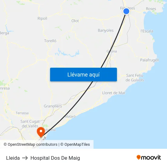 Lleida to Hospital Dos De Maig map