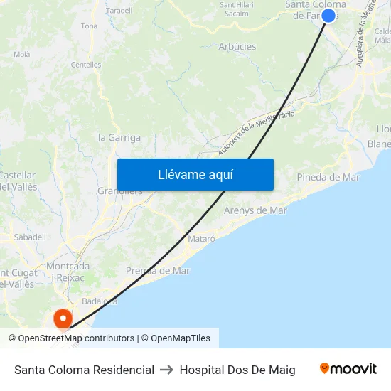 Santa Coloma Residencial to Hospital Dos De Maig map