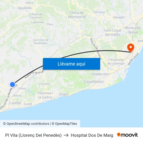 Pl Vila (Llorenç Del Penedès) to Hospital Dos De Maig map