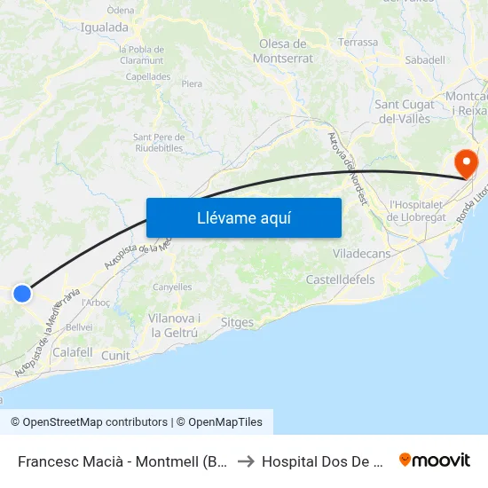 Francesc Macià - Montmell (Bisbal) to Hospital Dos De Maig map