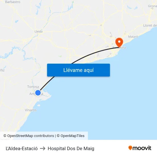 L'Aldea-Estació to Hospital Dos De Maig map