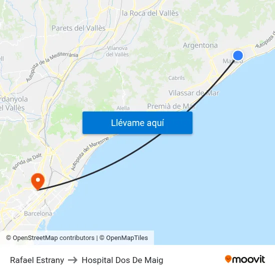 Rafael Estrany to Hospital Dos De Maig map