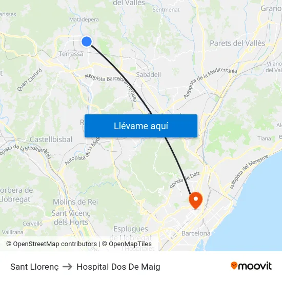 Sant Llorenç to Hospital Dos De Maig map
