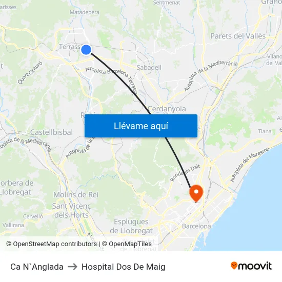 Ca N`Anglada to Hospital Dos De Maig map