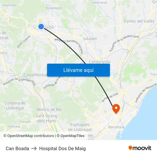 Can Boada to Hospital Dos De Maig map