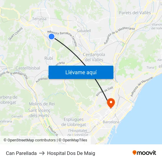 Can Parellada to Hospital Dos De Maig map