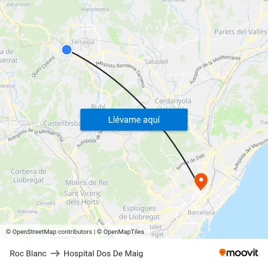 Roc Blanc to Hospital Dos De Maig map