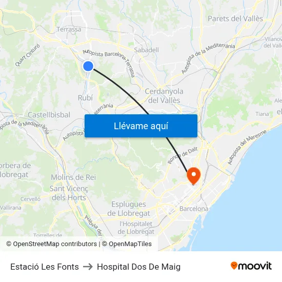 Estació Les Fonts to Hospital Dos De Maig map