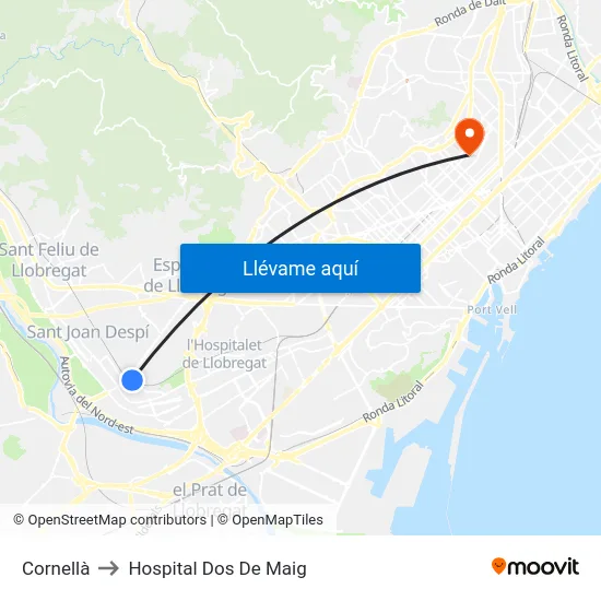 Cornellà to Hospital Dos De Maig map