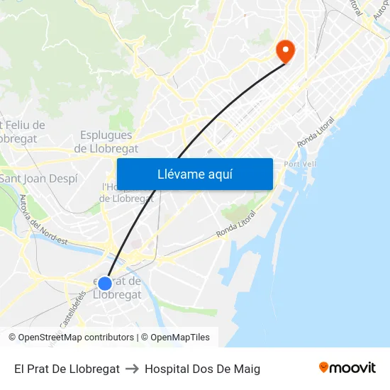 El Prat De Llobregat to Hospital Dos De Maig map