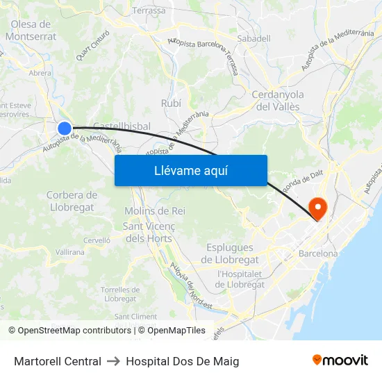 Martorell Central to Hospital Dos De Maig map