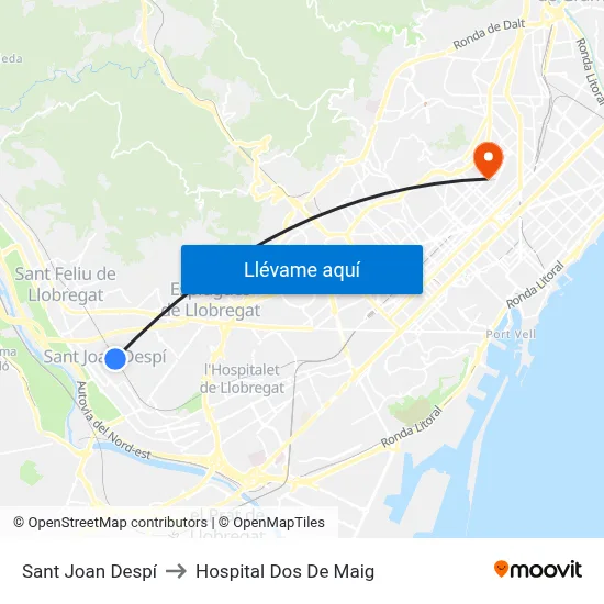 Sant Joan Despí to Hospital Dos De Maig map