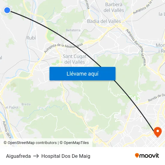 Aiguafreda to Hospital Dos De Maig map