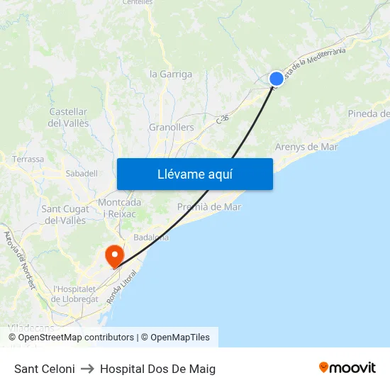 Sant Celoni to Hospital Dos De Maig map