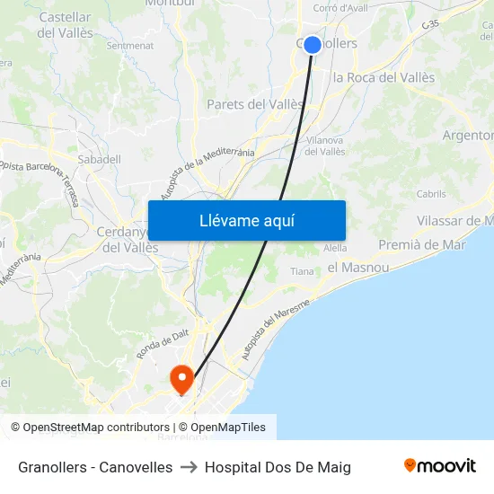 Granollers - Canovelles to Hospital Dos De Maig map
