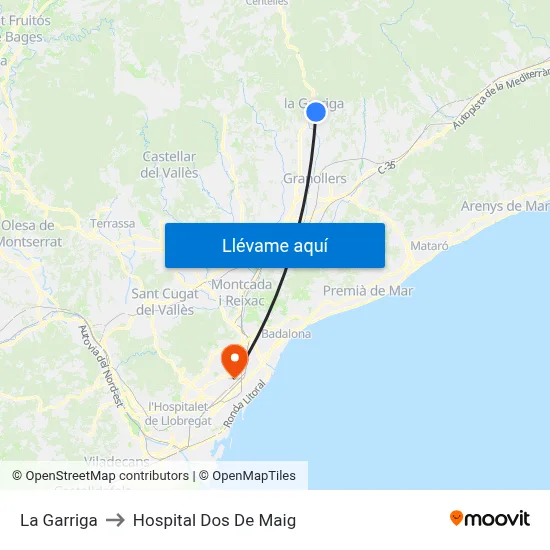 La Garriga to Hospital Dos De Maig map