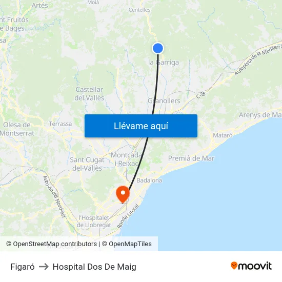 Figaró to Hospital Dos De Maig map