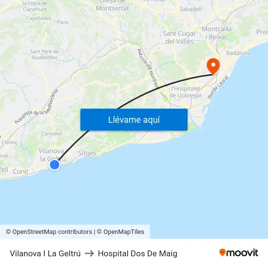 Vilanova I La Geltrú to Hospital Dos De Maig map