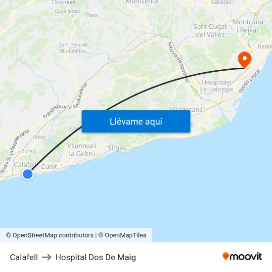 Calafell to Hospital Dos De Maig map