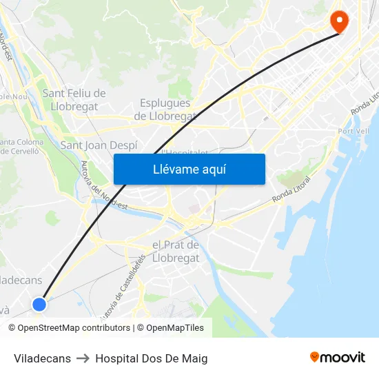 Viladecans to Hospital Dos De Maig map