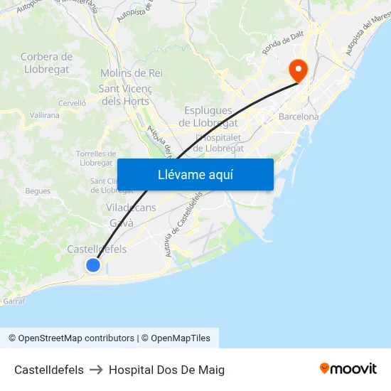Castelldefels to Hospital Dos De Maig map