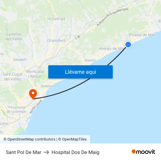 Sant Pol De Mar to Hospital Dos De Maig map