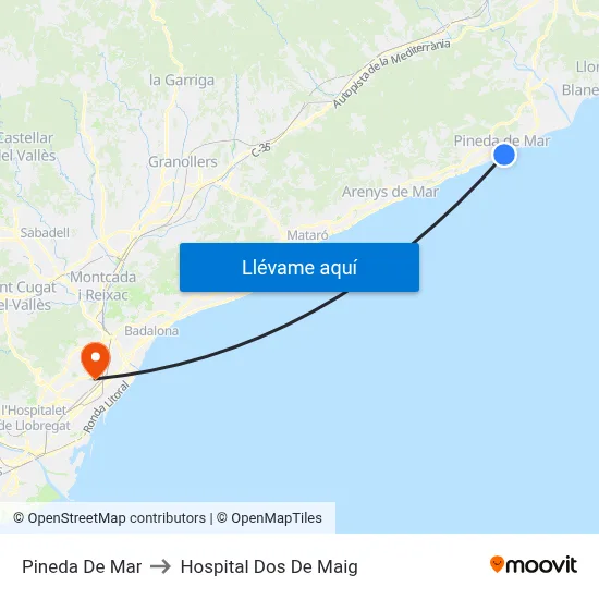 Pineda De Mar to Hospital Dos De Maig map