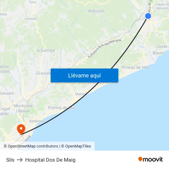 Sils to Hospital Dos De Maig map
