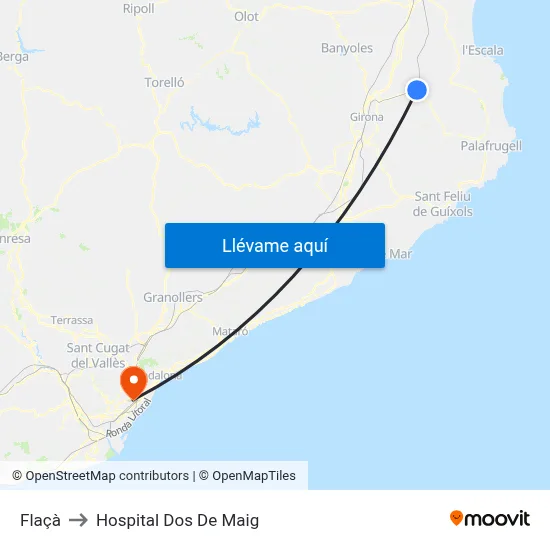 Flaçà to Hospital Dos De Maig map