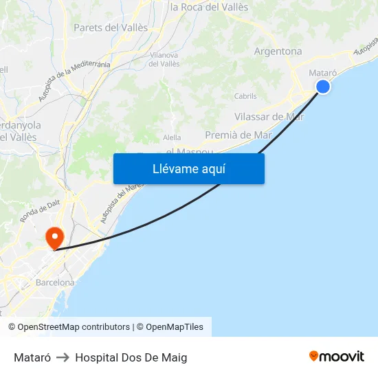 Mataró to Hospital Dos De Maig map